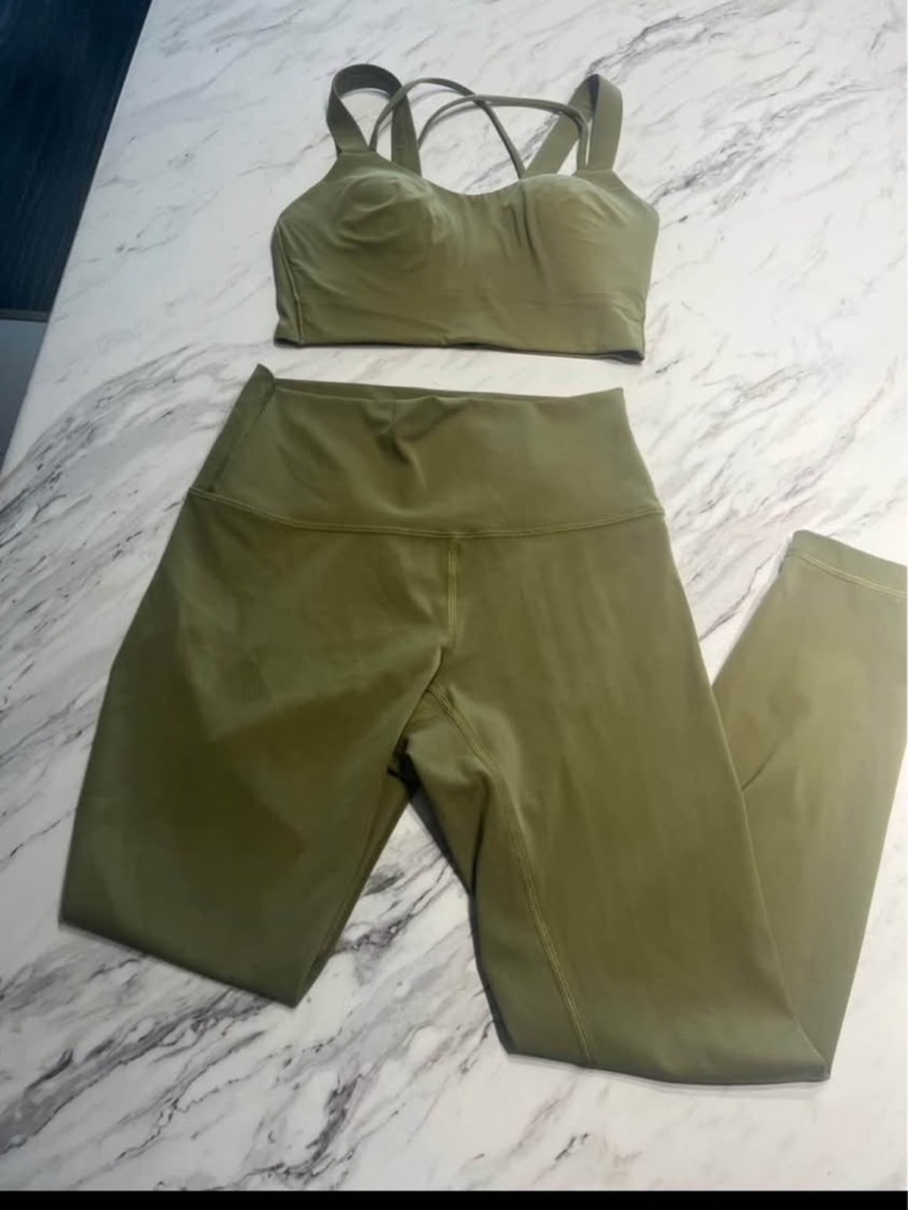 lululemon athletica Olive Green High-Waist Leggings & Strappy Sports Bra Set